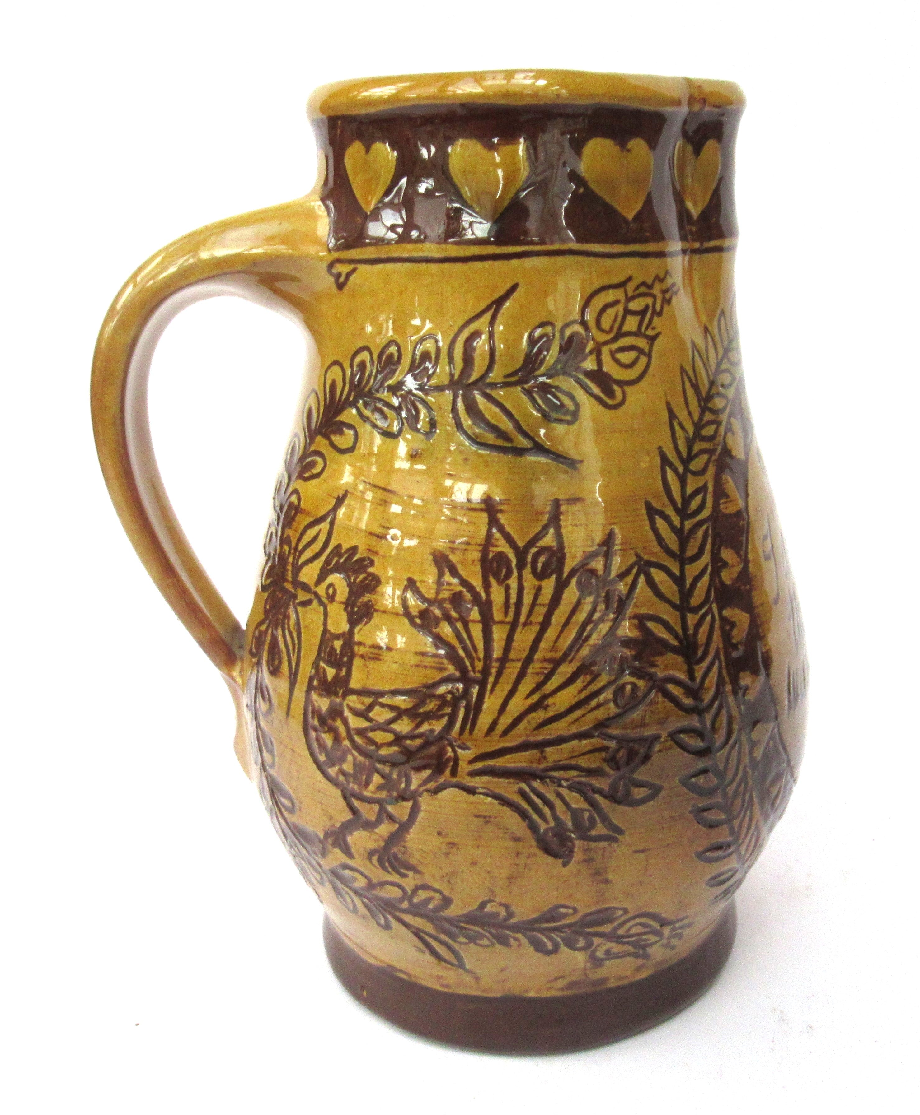British vintage studio pottery 1975 slipware jug by Mary Wondrausch OBE