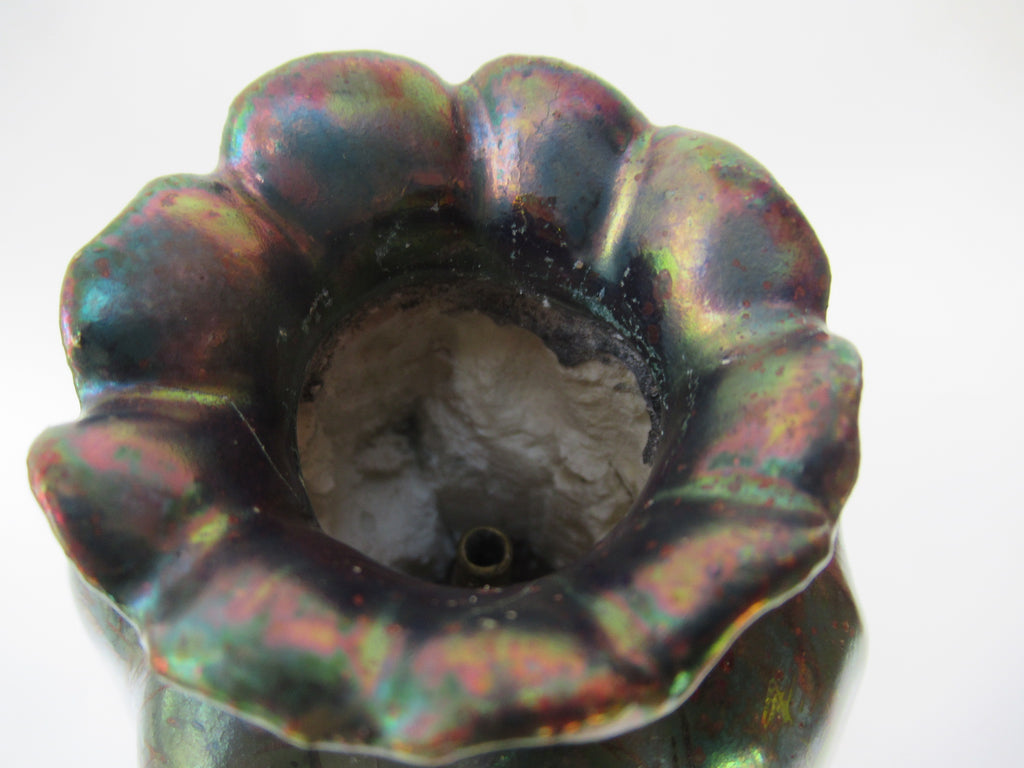 Large Delphin Massier Vallauris Art Nouveau irridescent lustre Poppy  vase c1900
