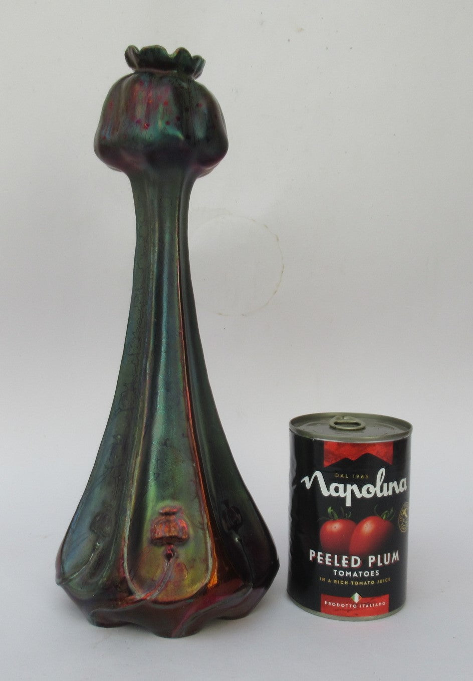 Large Delphin Massier Vallauris Art Nouveau irridescent lustre Poppy  vase c1900