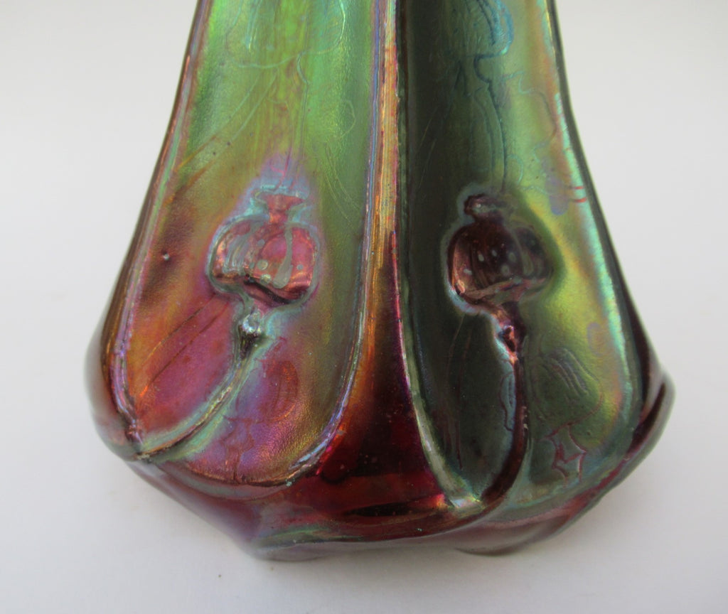 Large Delphin Massier Vallauris Art Nouveau irridescent lustre Poppy  vase c1900