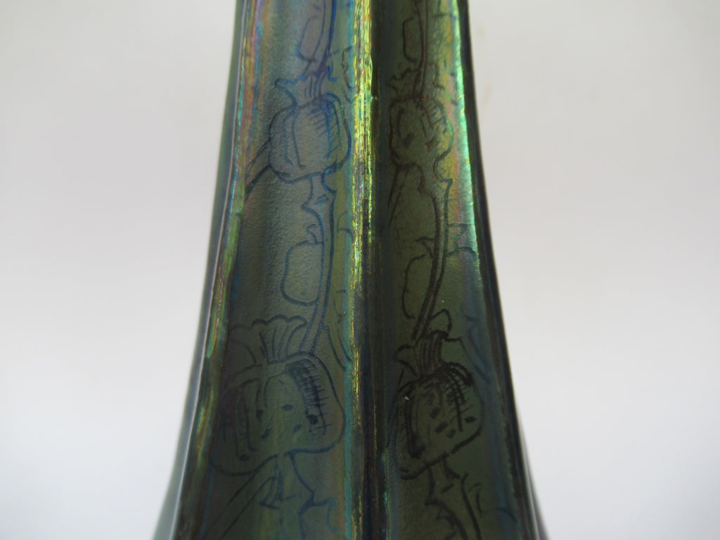 Large Delphin Massier Vallauris Art Nouveau irridescent lustre Poppy  vase c1900