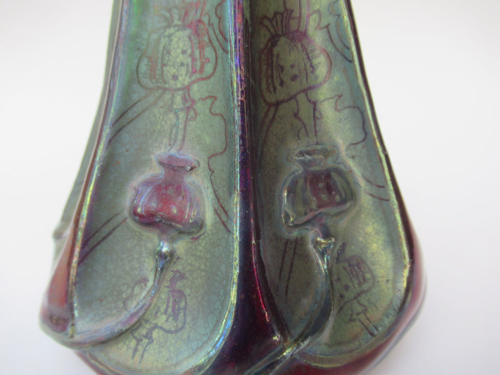 Large Delphin Massier Vallauris Art Nouveau irridescent lustre Poppy  vase c1900