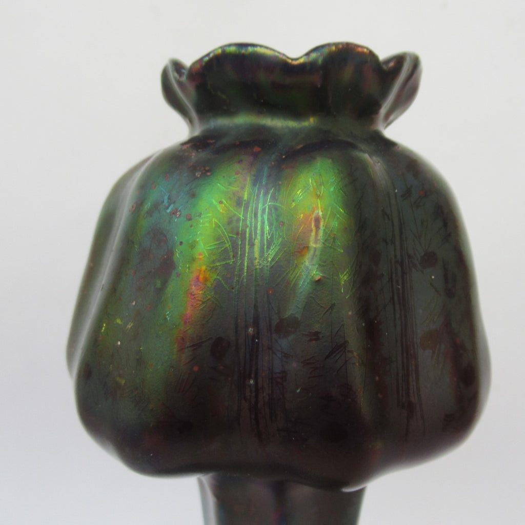 Large Delphin Massier Vallauris Art Nouveau irridescent lustre Poppy  vase c1900