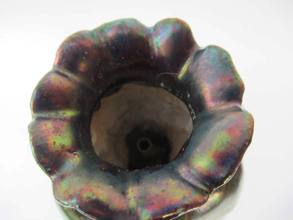 Large Delphin Massier Vallauris Art Nouveau irridescent lustre Poppy  vase c1900