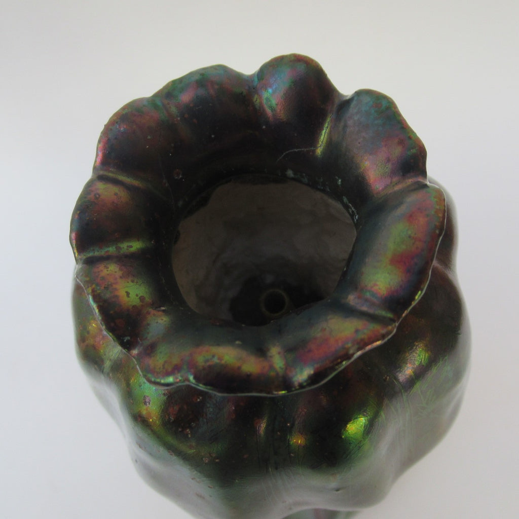 Large Delphin Massier Vallauris Art Nouveau irridescent lustre Poppy  vase c1900