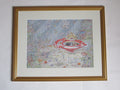 Mim Brown,  Cat Marine, pen ink and watercolour drawing, c1990, framed