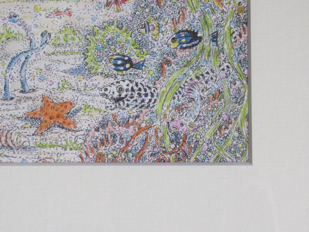 Mim Brown,  Cat Marine, pen ink and watercolour drawing, c1990, framed