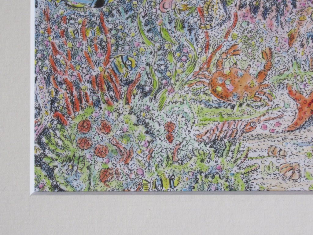 Mim Brown,  Cat Marine, pen ink and watercolour drawing, c1990, framed