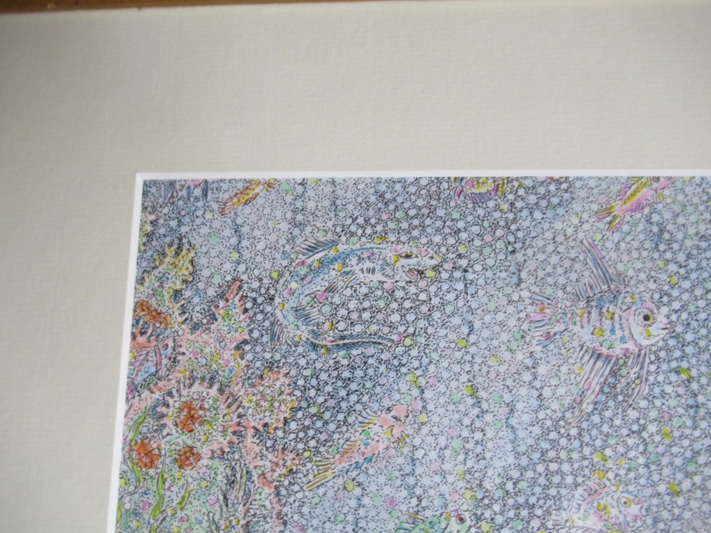 Mim Brown,  Cat Marine, pen ink and watercolour drawing, c1990, framed