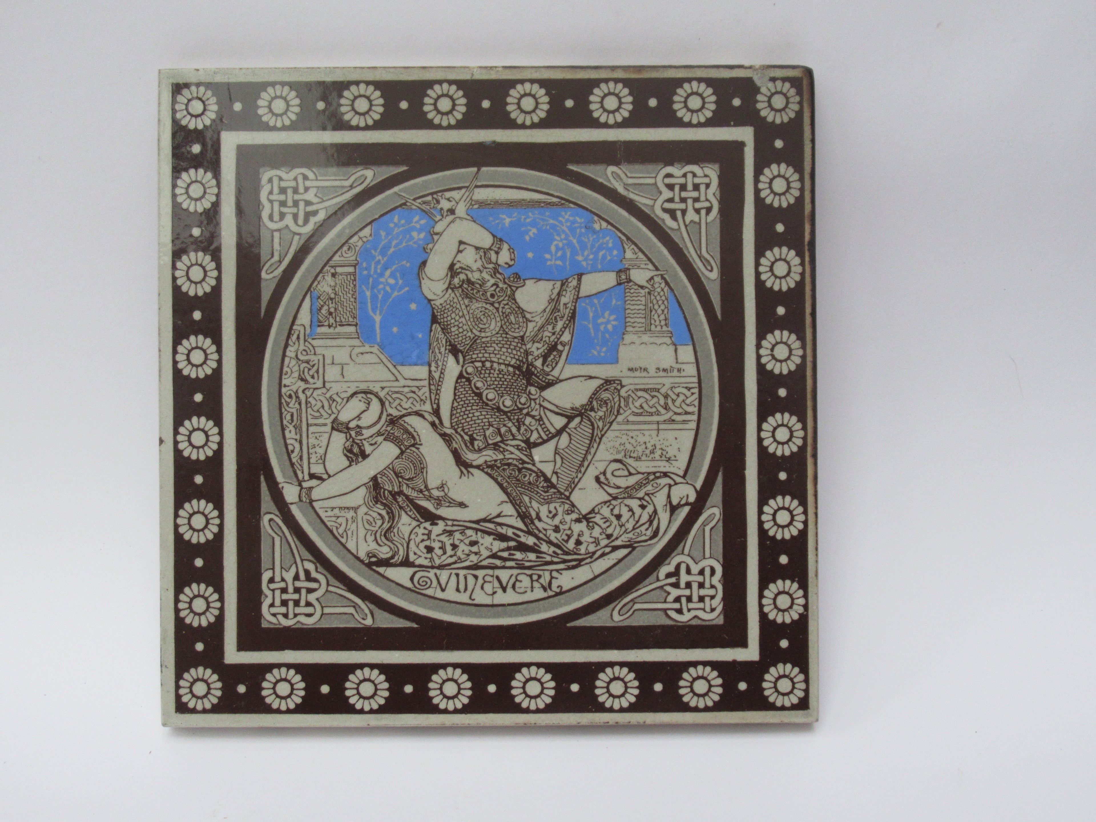 John Moyr Smith for Mintons 8" tile, Idylls of the King, c1876