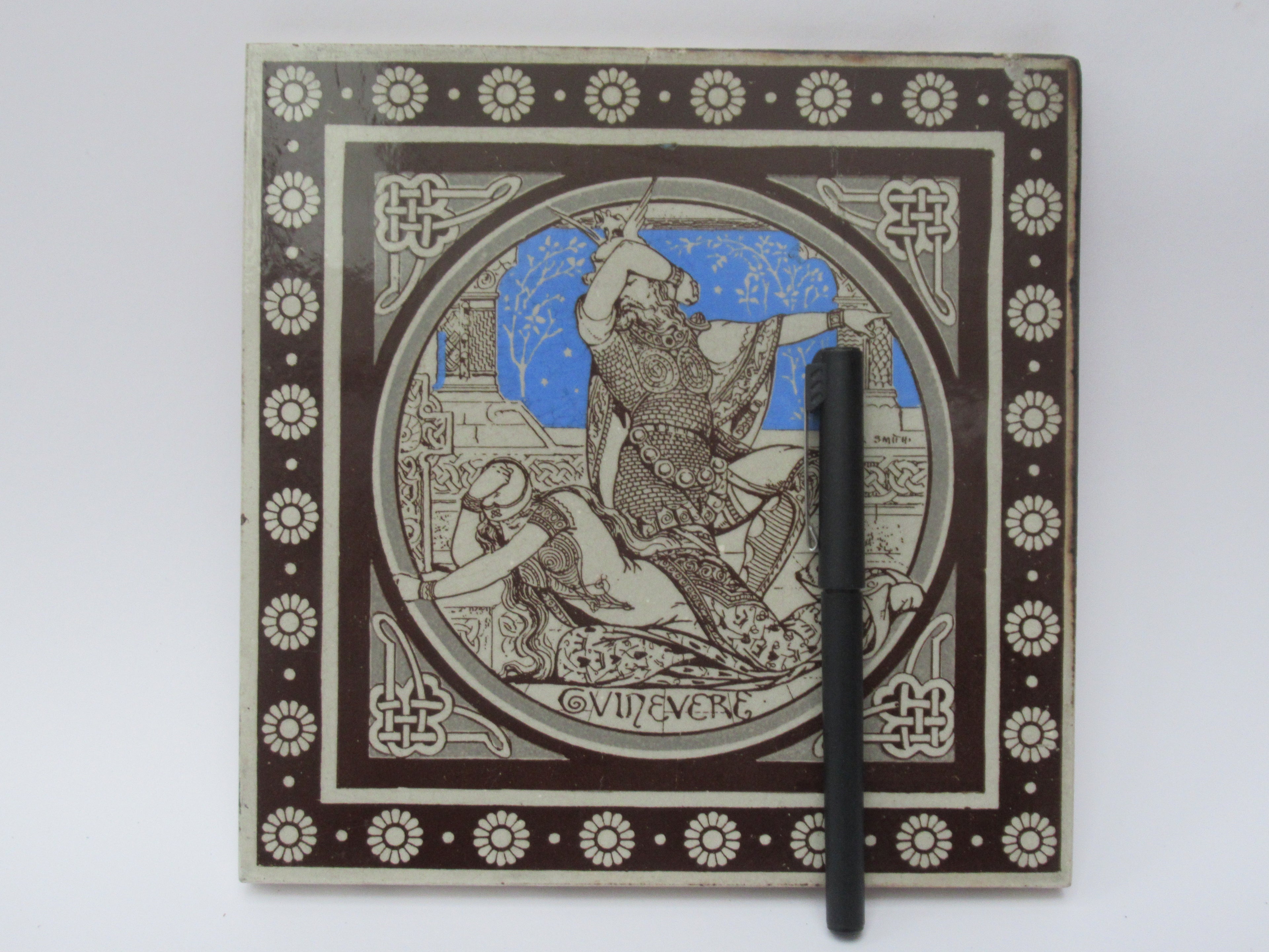 John Moyr Smith for Mintons 8" tile, Idylls of the King, c1876