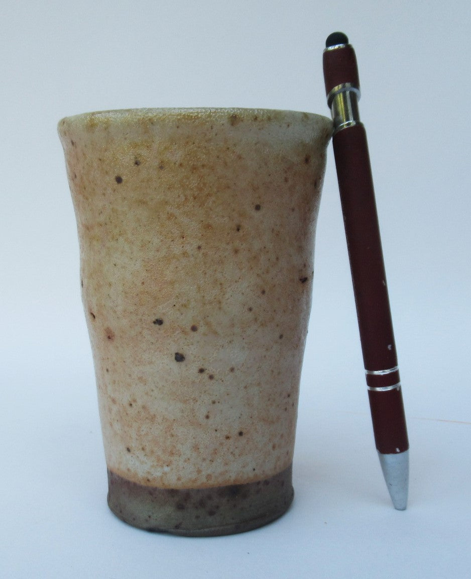 Nic Collins, British studio pottery wood fired beaker, stoneware, c1995
