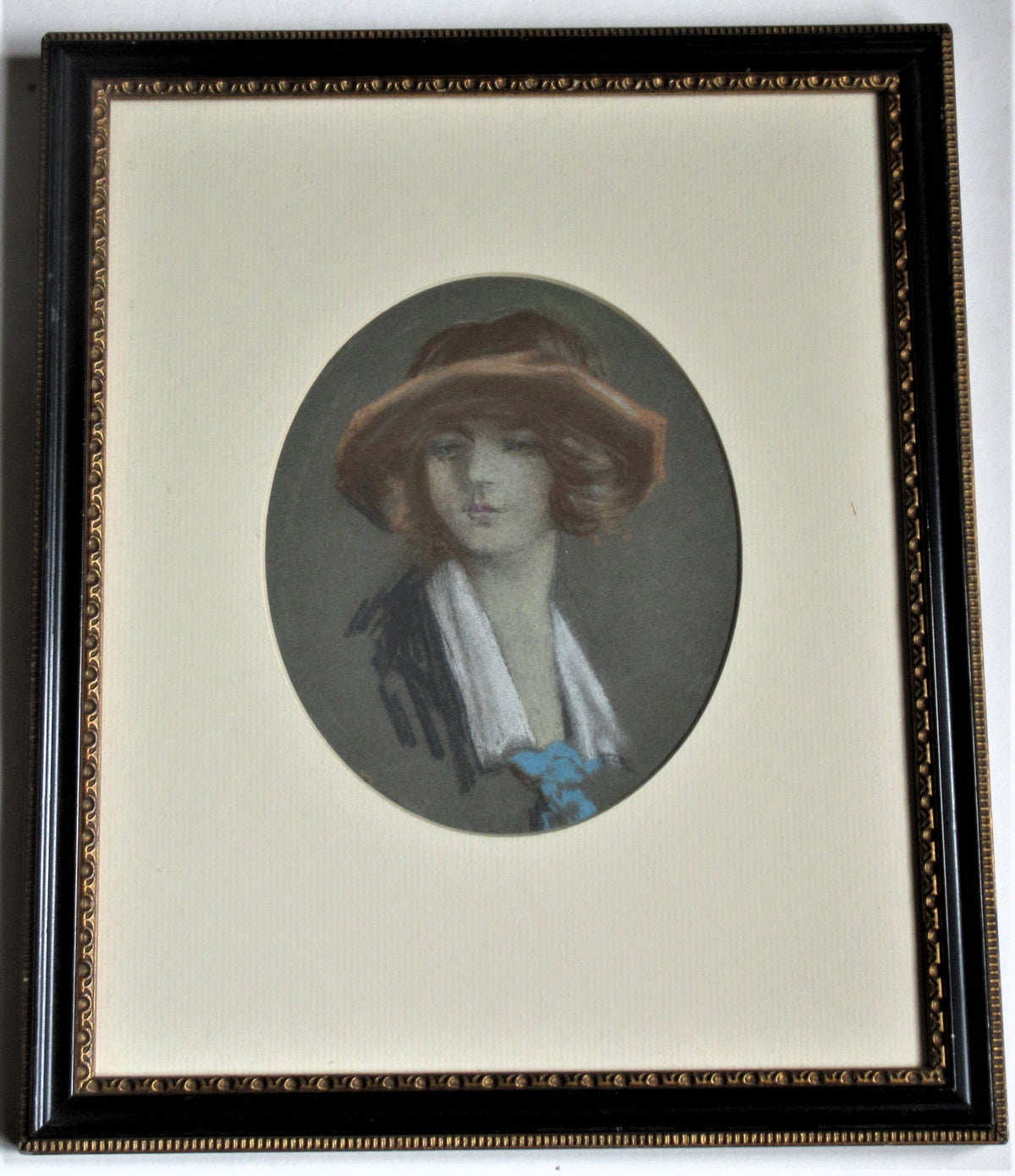 Original  portrait drawing, pastel, Edwardian lady, c1910, framed