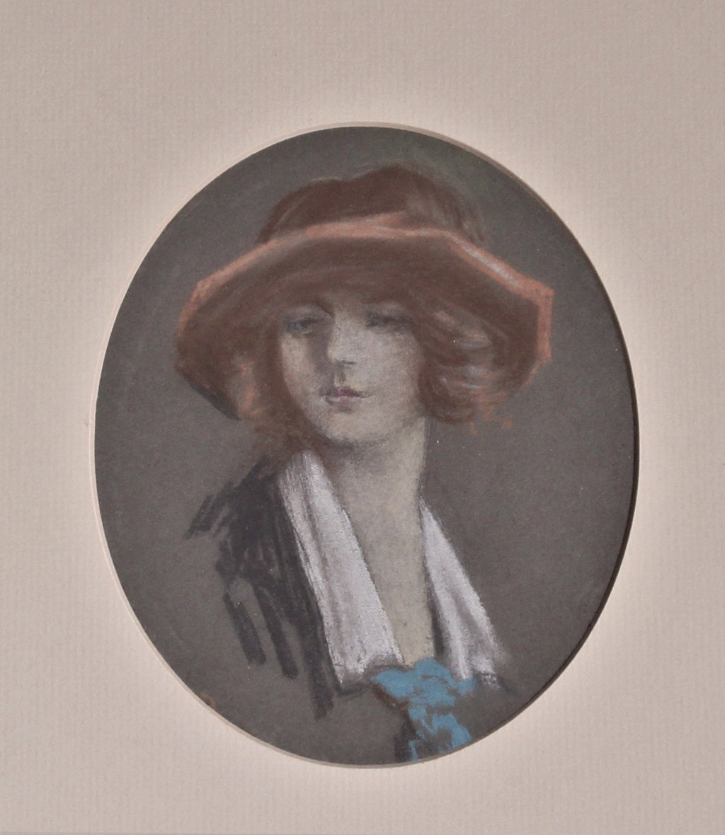 Original  portrait drawing, pastel, Edwardian lady, c1910, framed