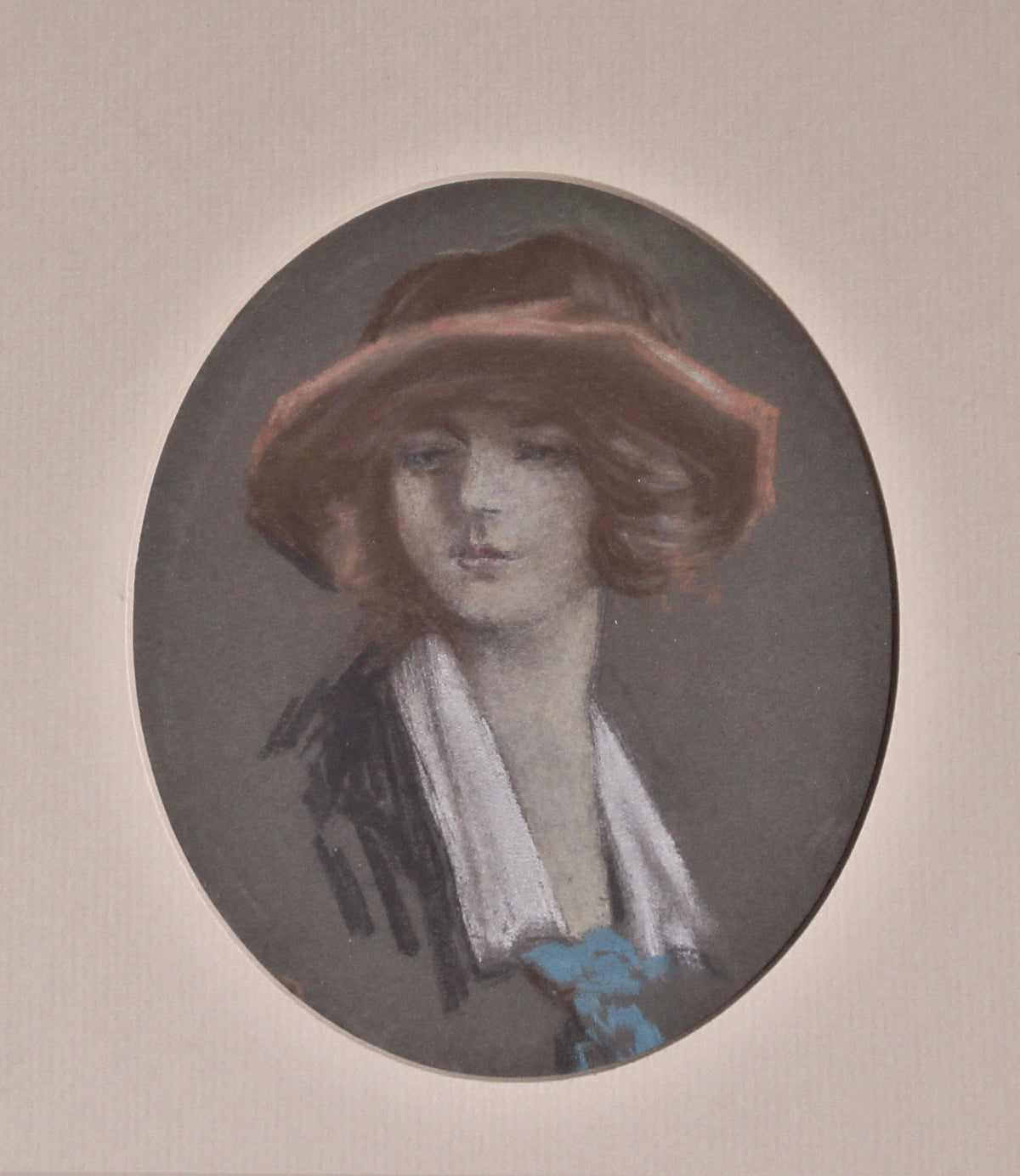 Original  portrait drawing, pastel, Edwardian lady, c1910, framed