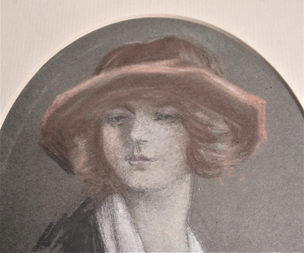 Original  portrait drawing, pastel, Edwardian lady, c1910, framed