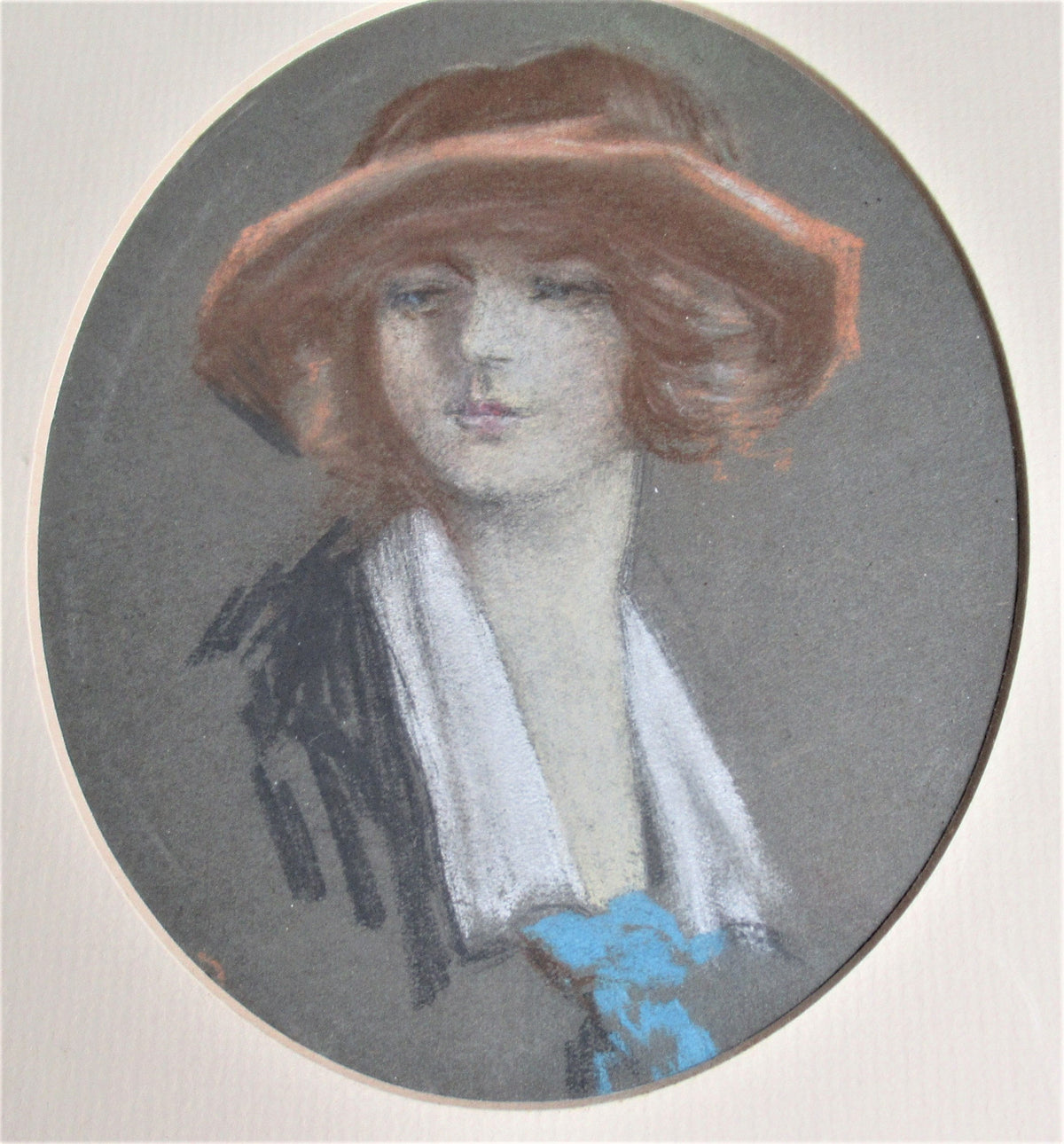 Original  portrait drawing, pastel, Edwardian lady, c1910, framed