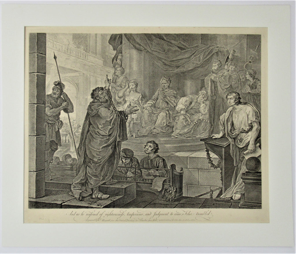 William Hogarth, Paul before Felix, large original print engraved 1752