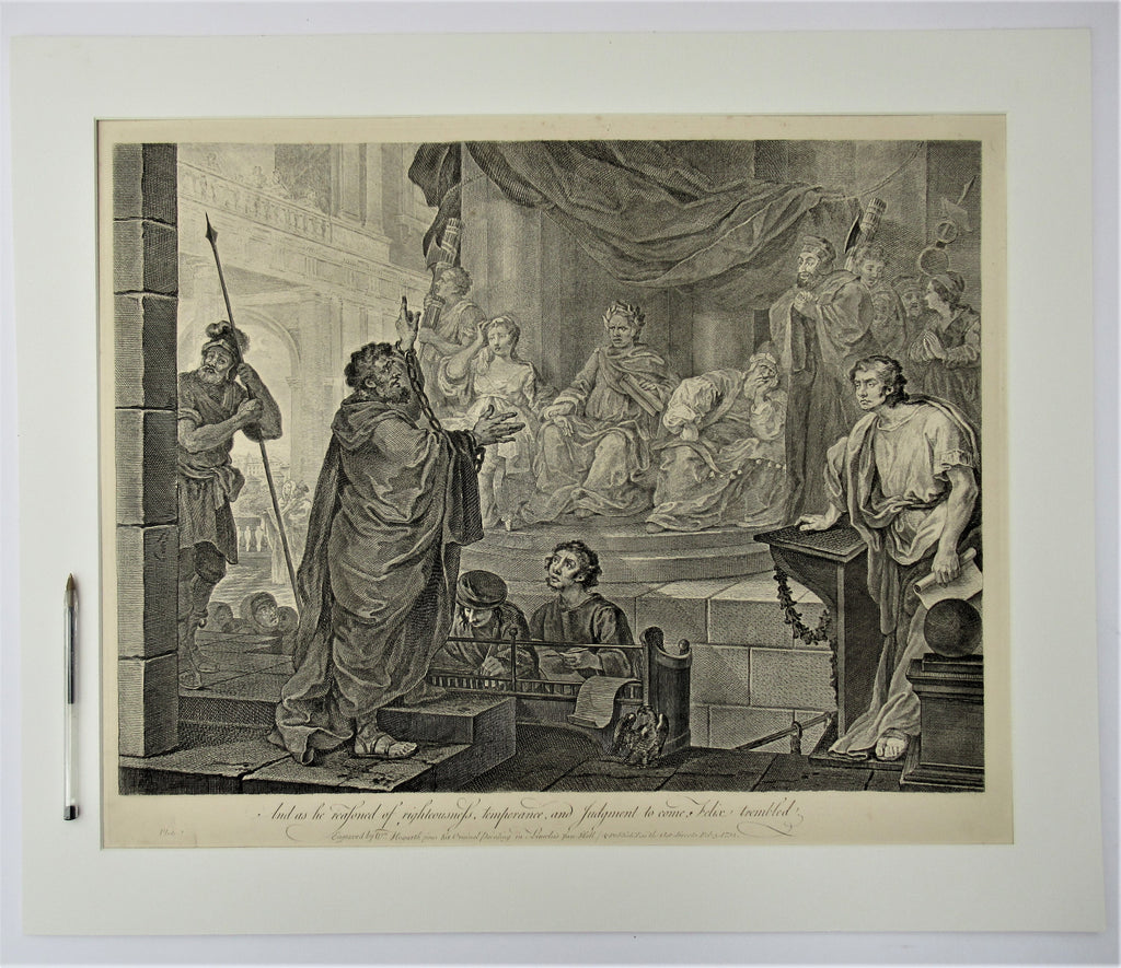 William Hogarth, Paul before Felix, large original print engraved 1752