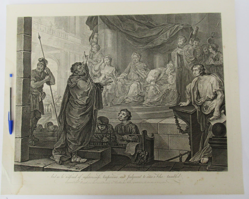 William Hogarth, Paul before Felix, large original print engraved 1752