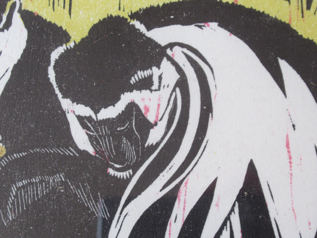 Pauline S Hall SWLA, Colobus Monkeys, woodcut print, artist's proof