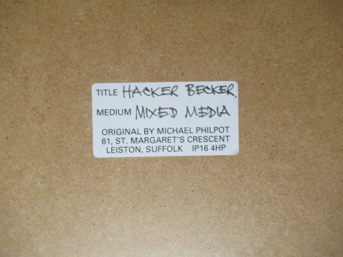 Michael Philpot (Suffolk artist), mixed media drawing entitled Hacker Becker