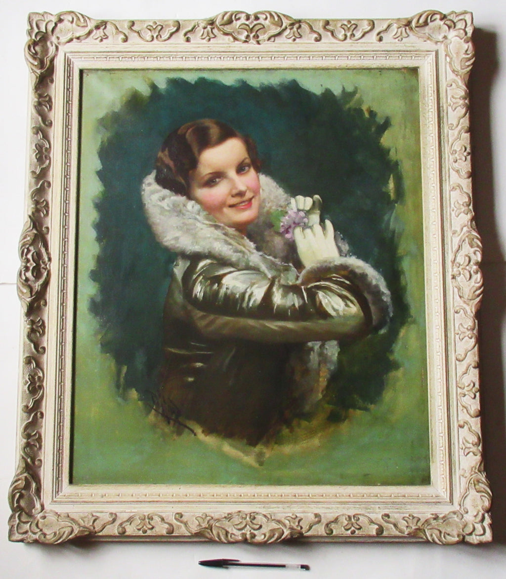 Harold Hume Piffard, The Aviatrix, large oil on canvas , original frame, c1920