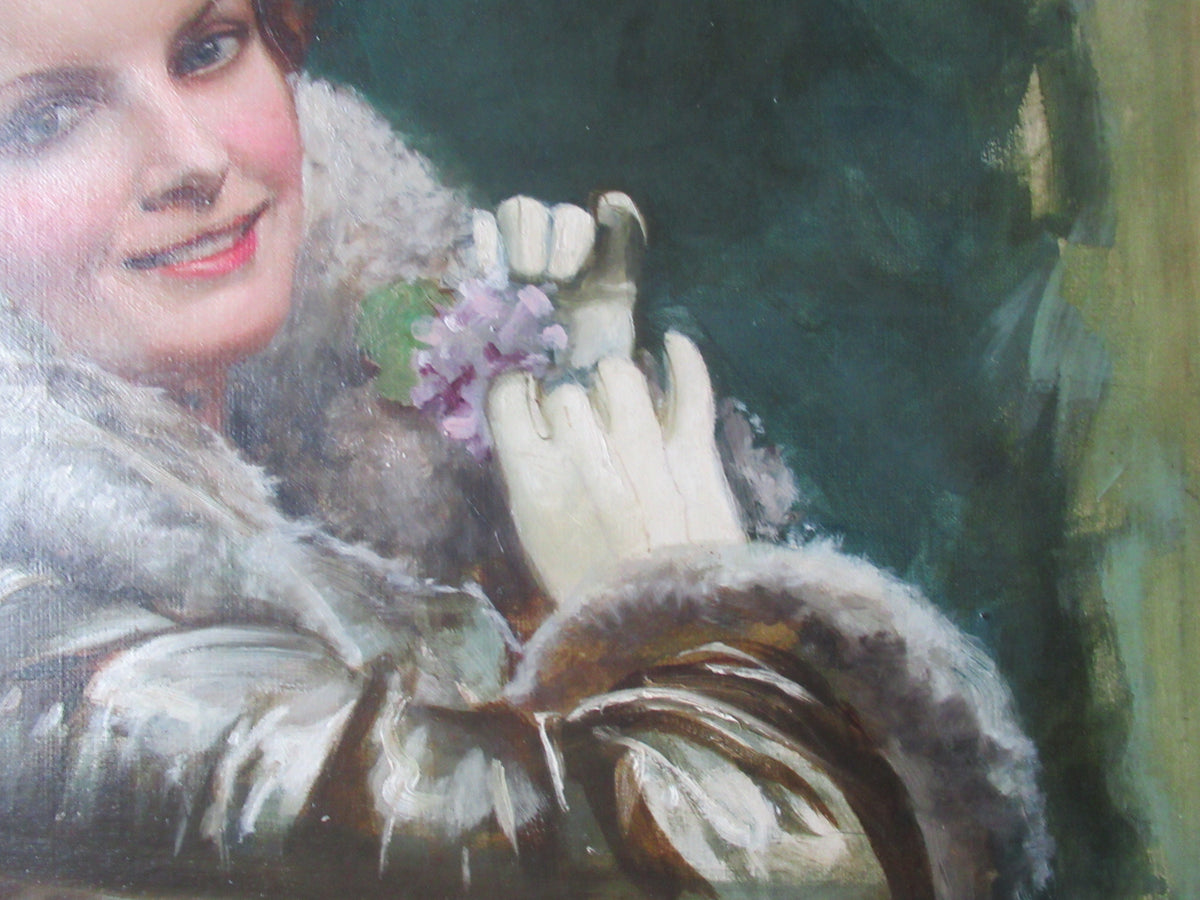 Harold Hume Piffard, The Aviatrix, large oil on canvas , original frame, c1920