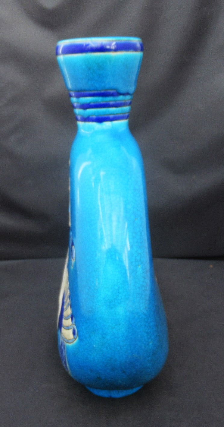 Primavera Au Printemps, Art Deco crackle glaze vase,  Faiencerie Longwy, 1925
