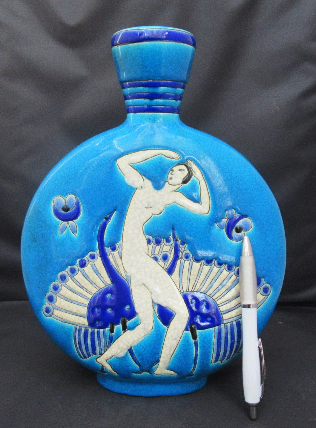 Primavera Au Printemps, Art Deco crackle glaze vase,  Faiencerie Longwy, 1925