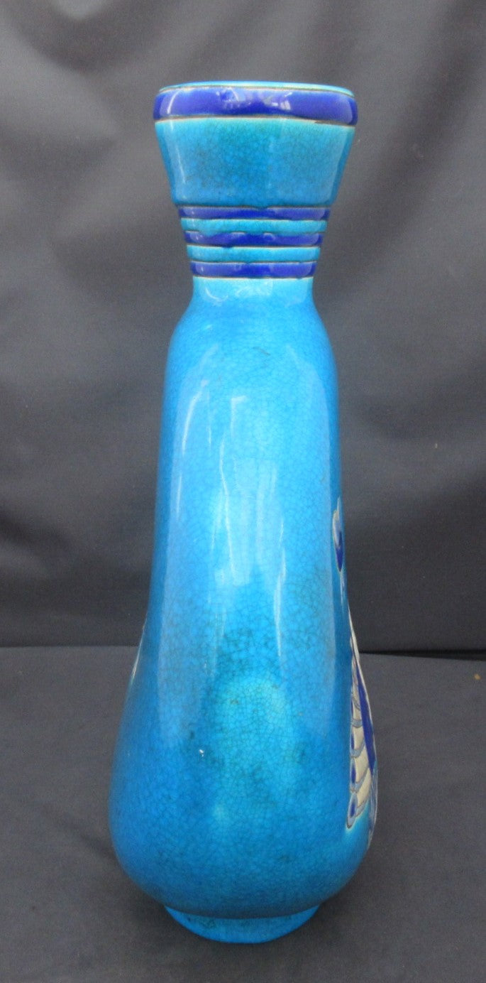 Primavera Au Printemps, Art Deco crackle glaze vase,  Faiencerie Longwy, 1925