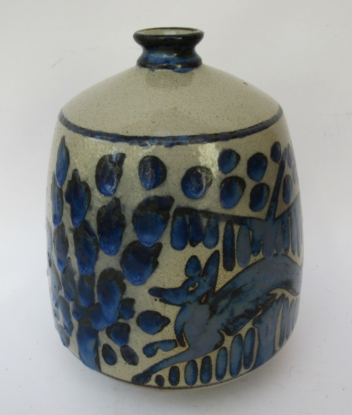 Primavera Printemps French salt glazed bottle vase, c1925, Sainte-Radegonde mark