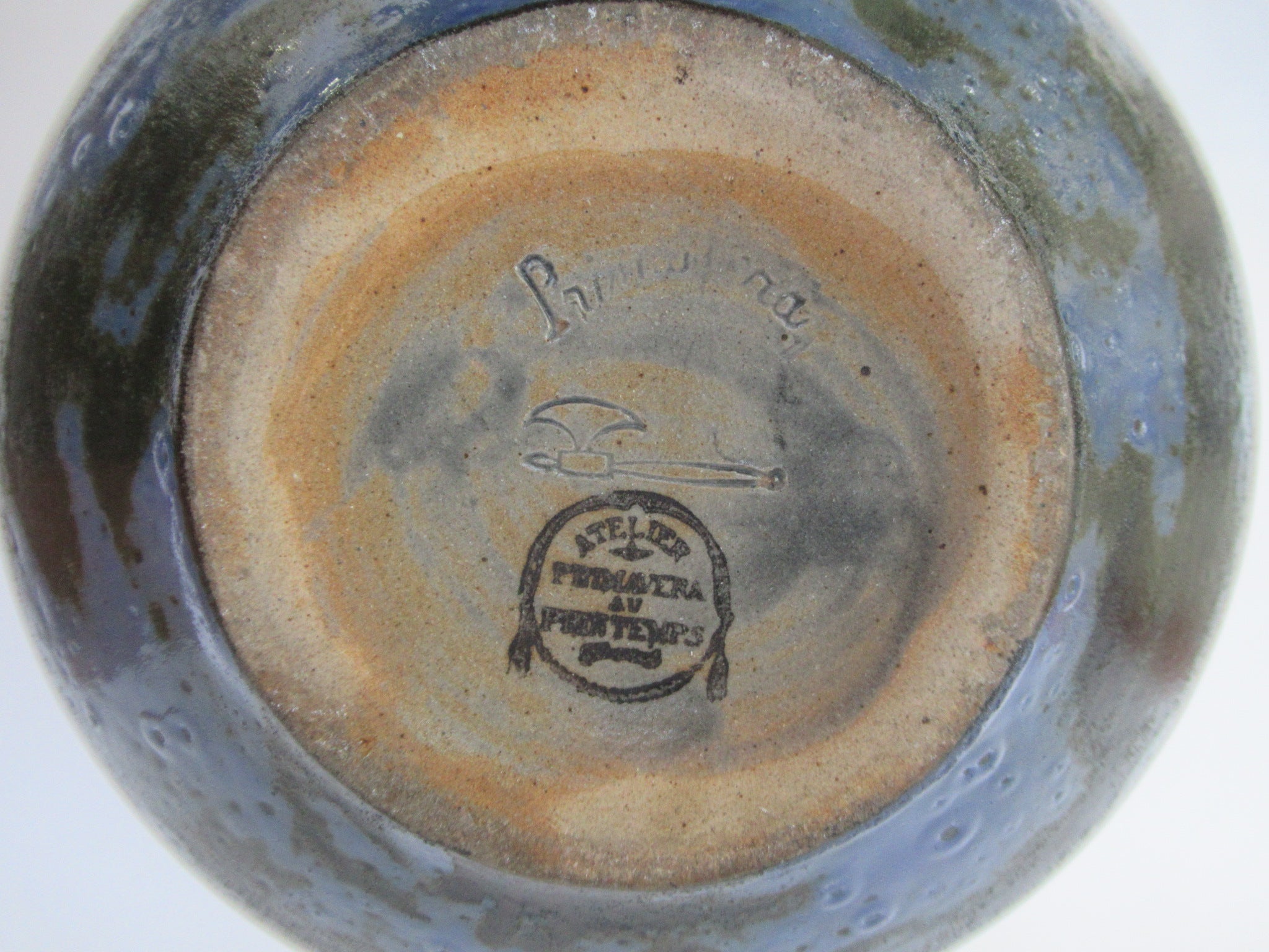 Primavera Printemps French salt glazed bottle vase, c1925, Sainte-Radegonde mark