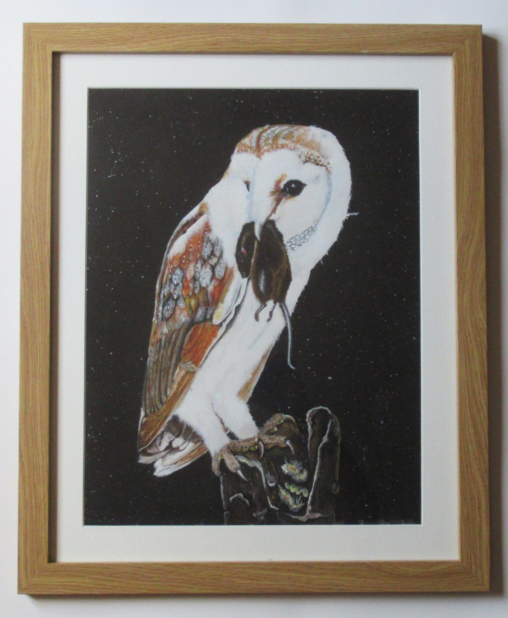 R Howes, Barn Owl with Prey, watercolour and gouache painting, framed, 1978