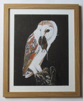 R Howes, Barn Owl with Prey, watercolour and gouache painting, framed, 1978