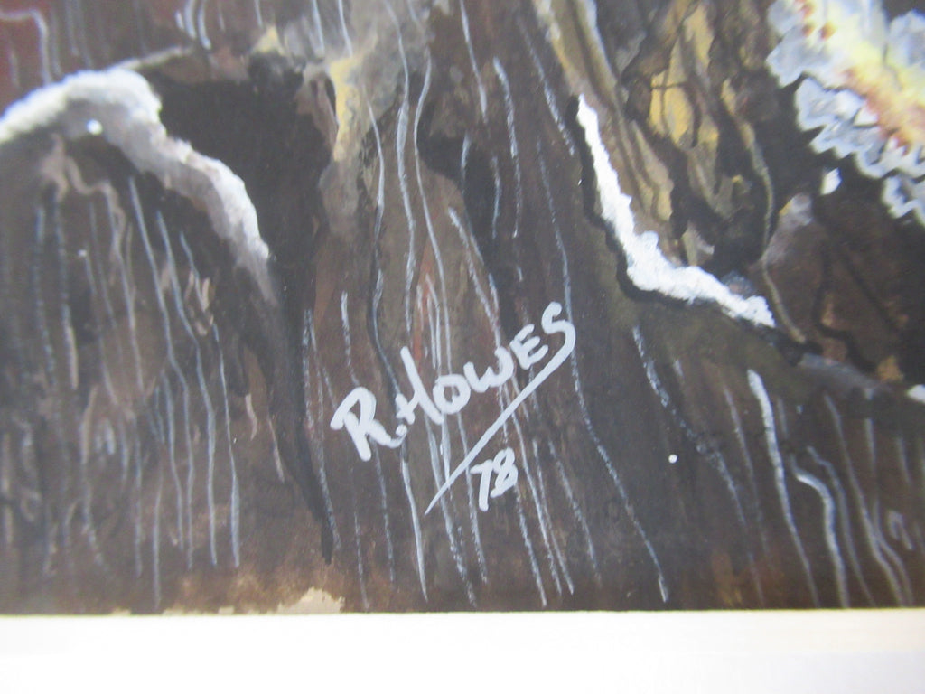 R Howes, Barn Owl with Prey, watercolour and gouache painting, framed, 1978