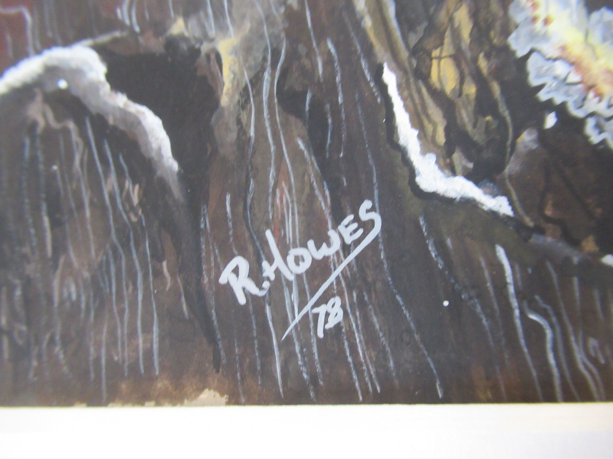 R Howes, Barn Owl with Prey, watercolour and gouache painting, framed, 1978
