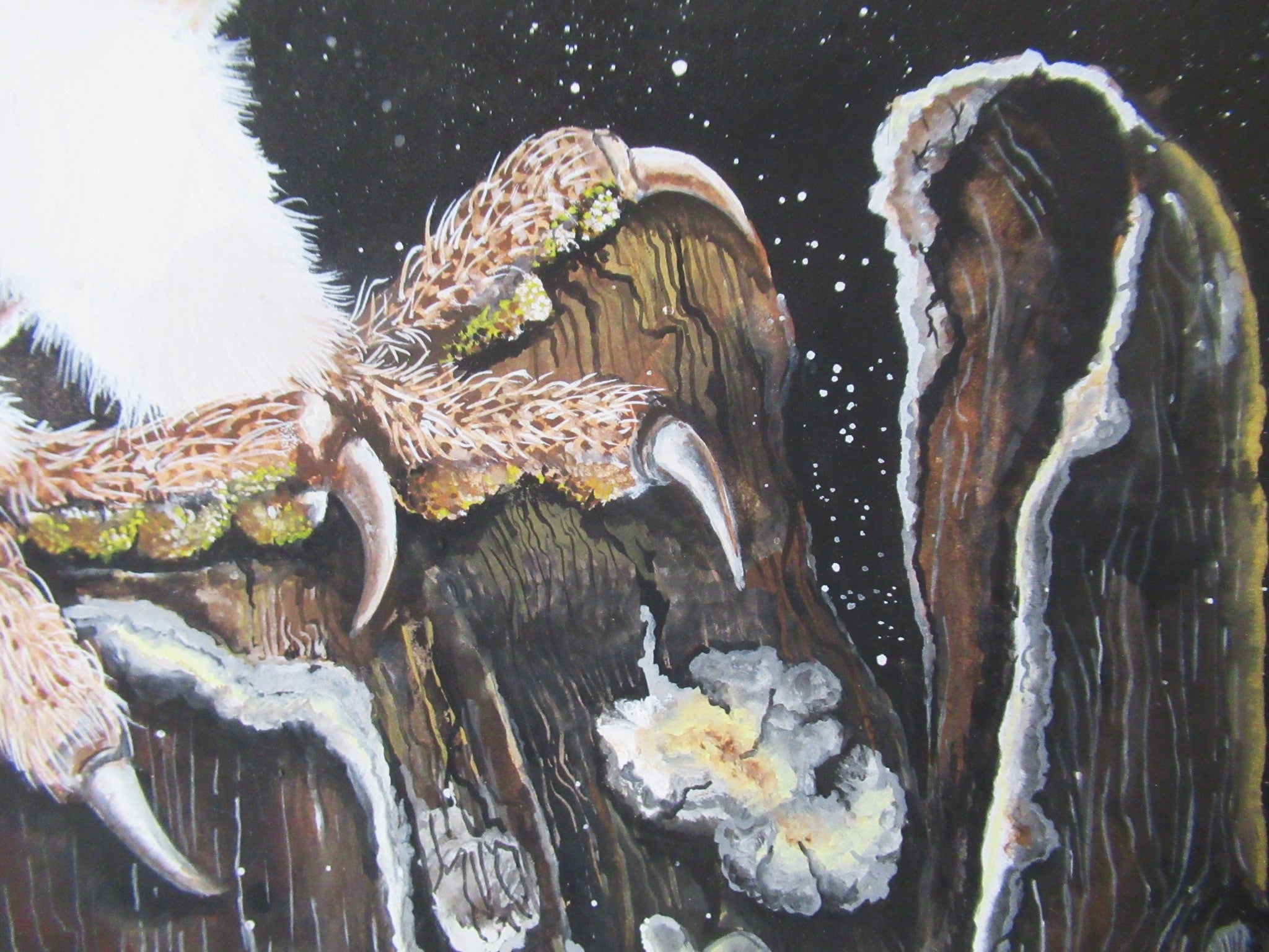 R Howes, Barn Owl with Prey, watercolour and gouache painting, framed, 1978