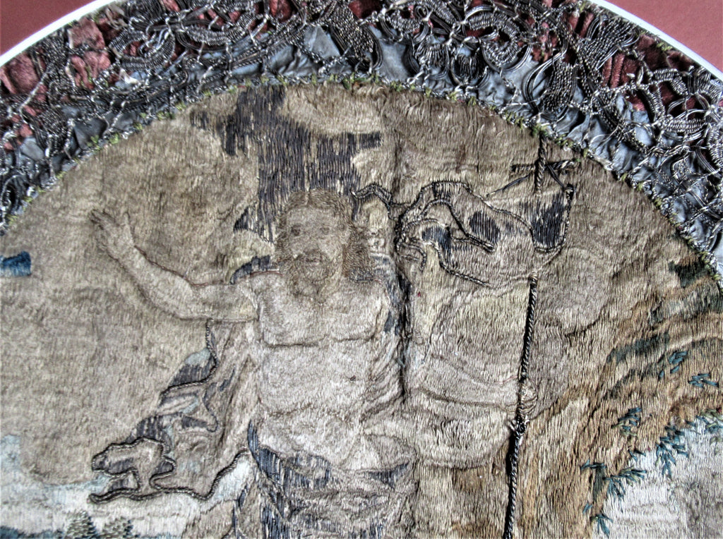 Early 17th century needlework picture, The Resurrection, 19th century frame