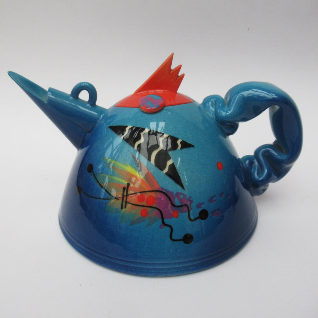 Richard Godfrey, fantastic earthenware studio pottery teapot, c1990