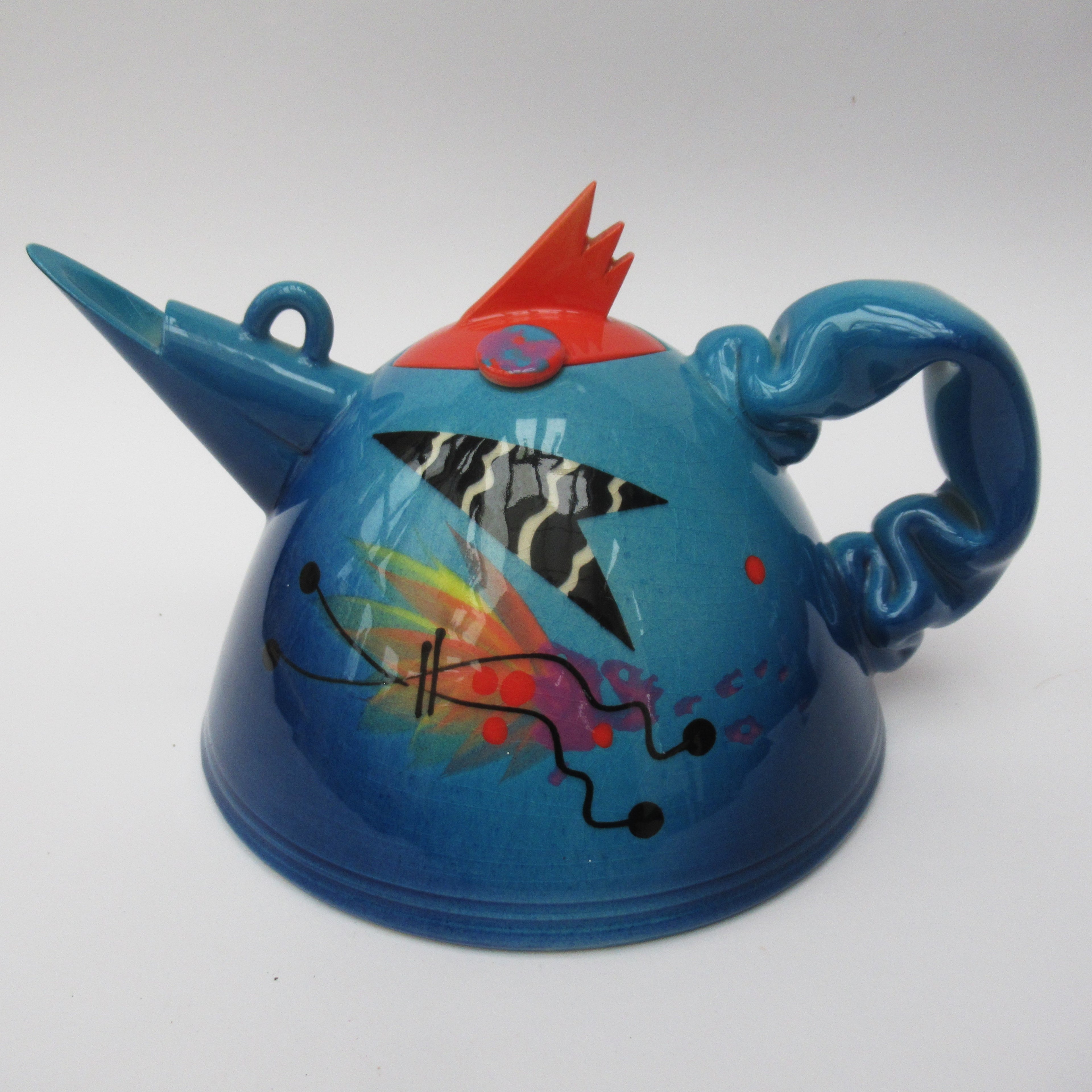 Richard Godfrey, fantastic earthenware studio pottery teapot, c1990