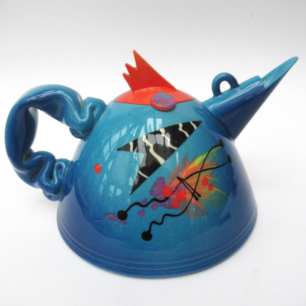 Richard Godfrey, fantastic earthenware studio pottery teapot, c1990