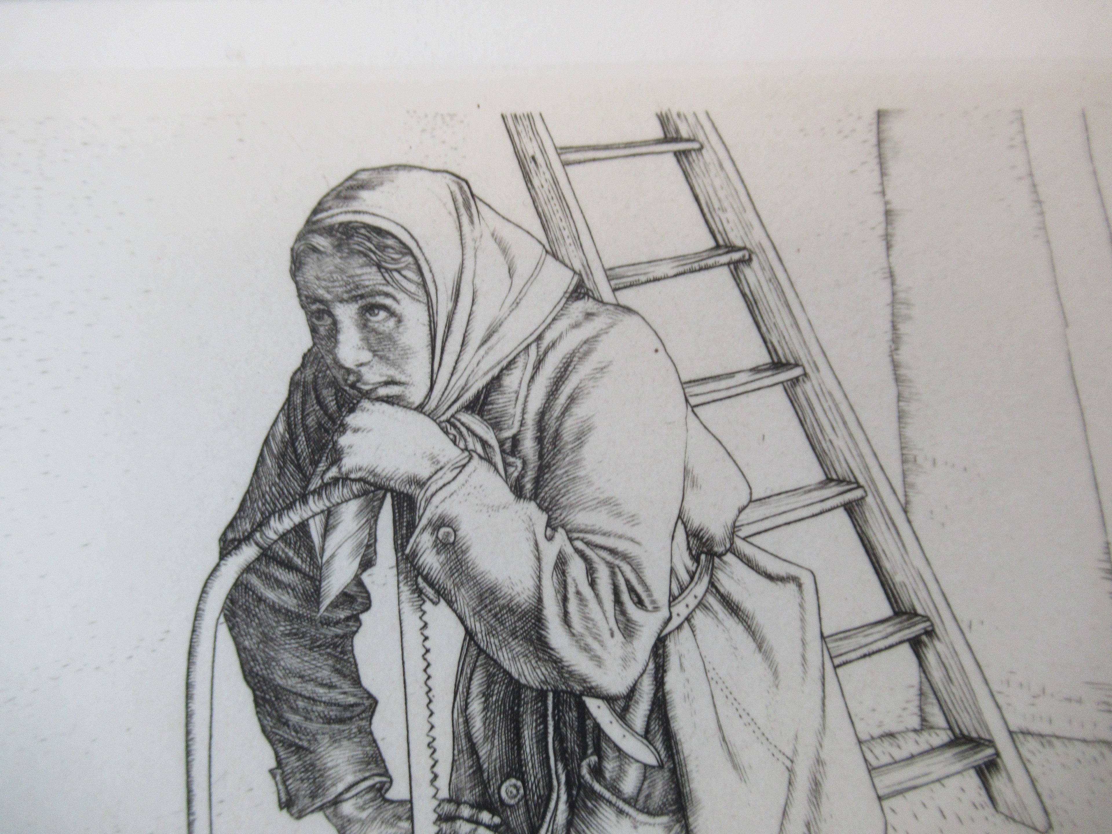 Robert Sargent Austin print, Hero's Widow, 1945 line engraving, signed, framed