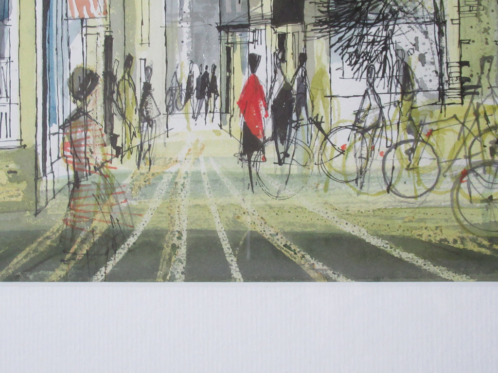 Ronald Maddox. original watercolour, G David's bookshop, Cambridge c1970, framed