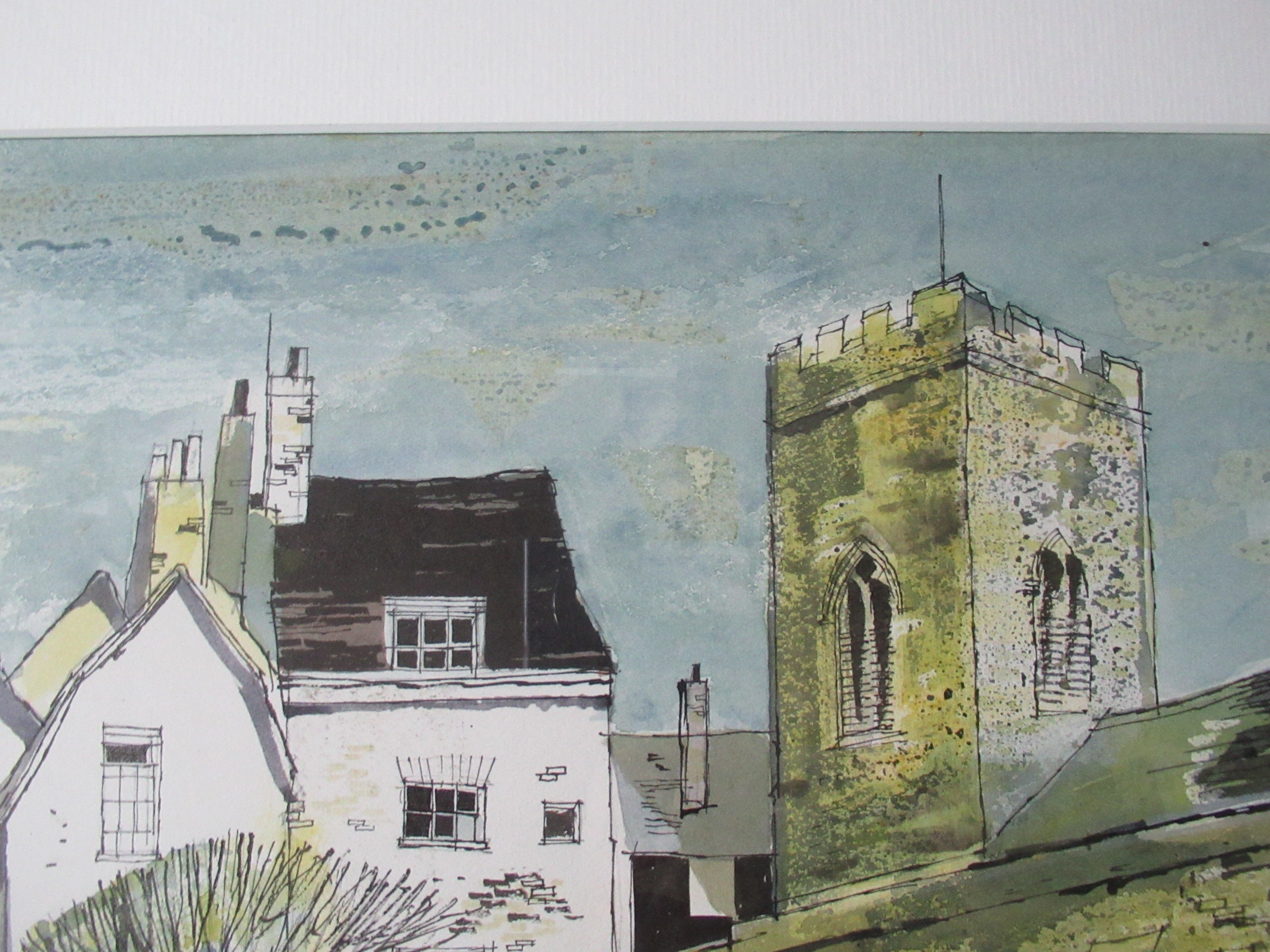 Ronald Maddox. original watercolour, G David's bookshop, Cambridge c1970, framed