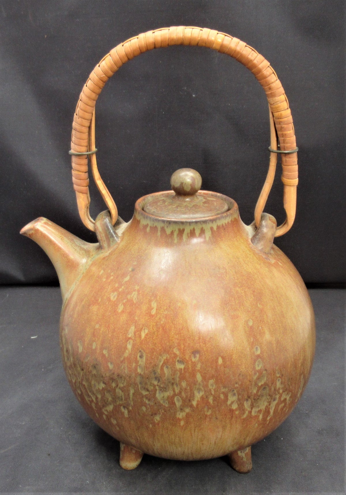 Gunnar Nylund, Rörstrand Sweden, stoneware teapot with hare's fur glaze, c1960