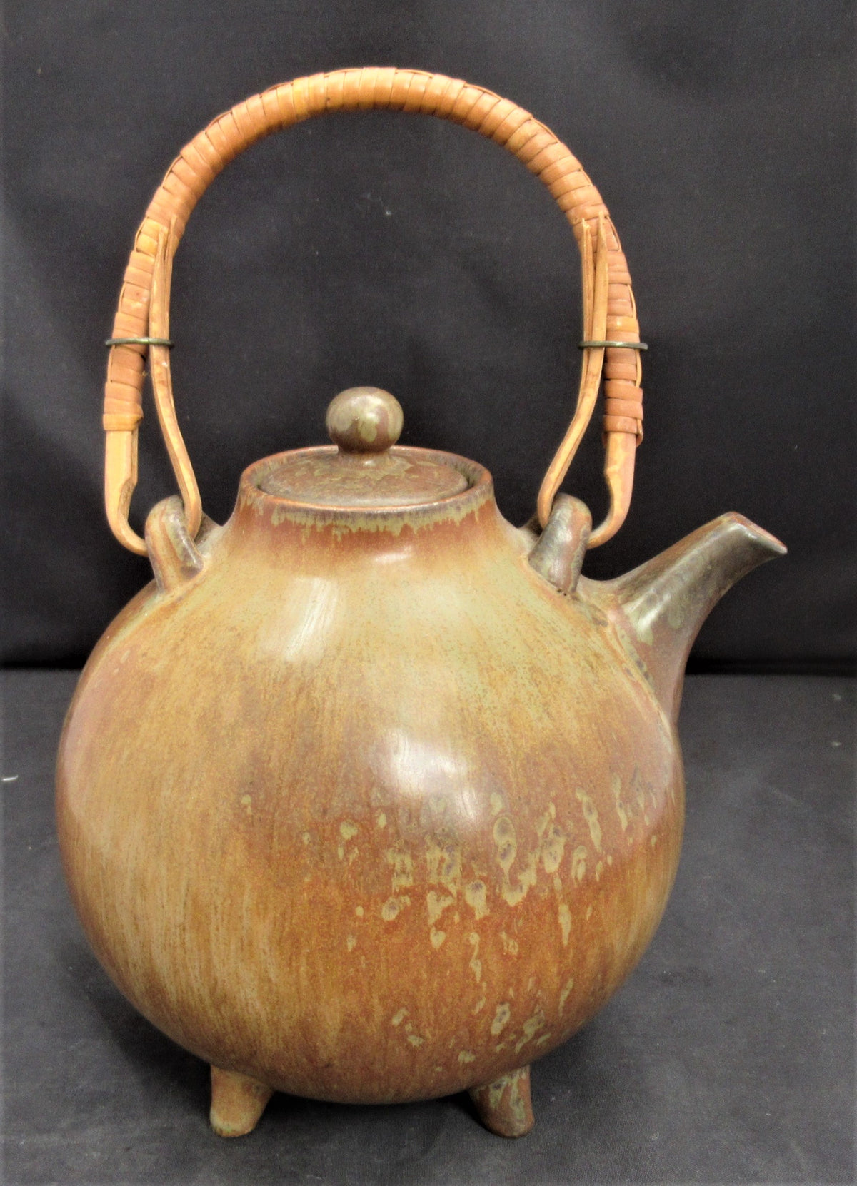 Gunnar Nylund, Rörstrand Sweden, stoneware teapot with hare's fur glaze, c1960