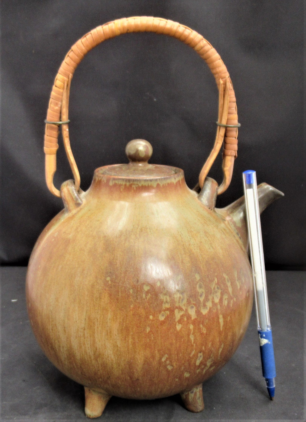 Gunnar Nylund, Rörstrand Sweden, stoneware teapot with hare's fur glaze, c1960