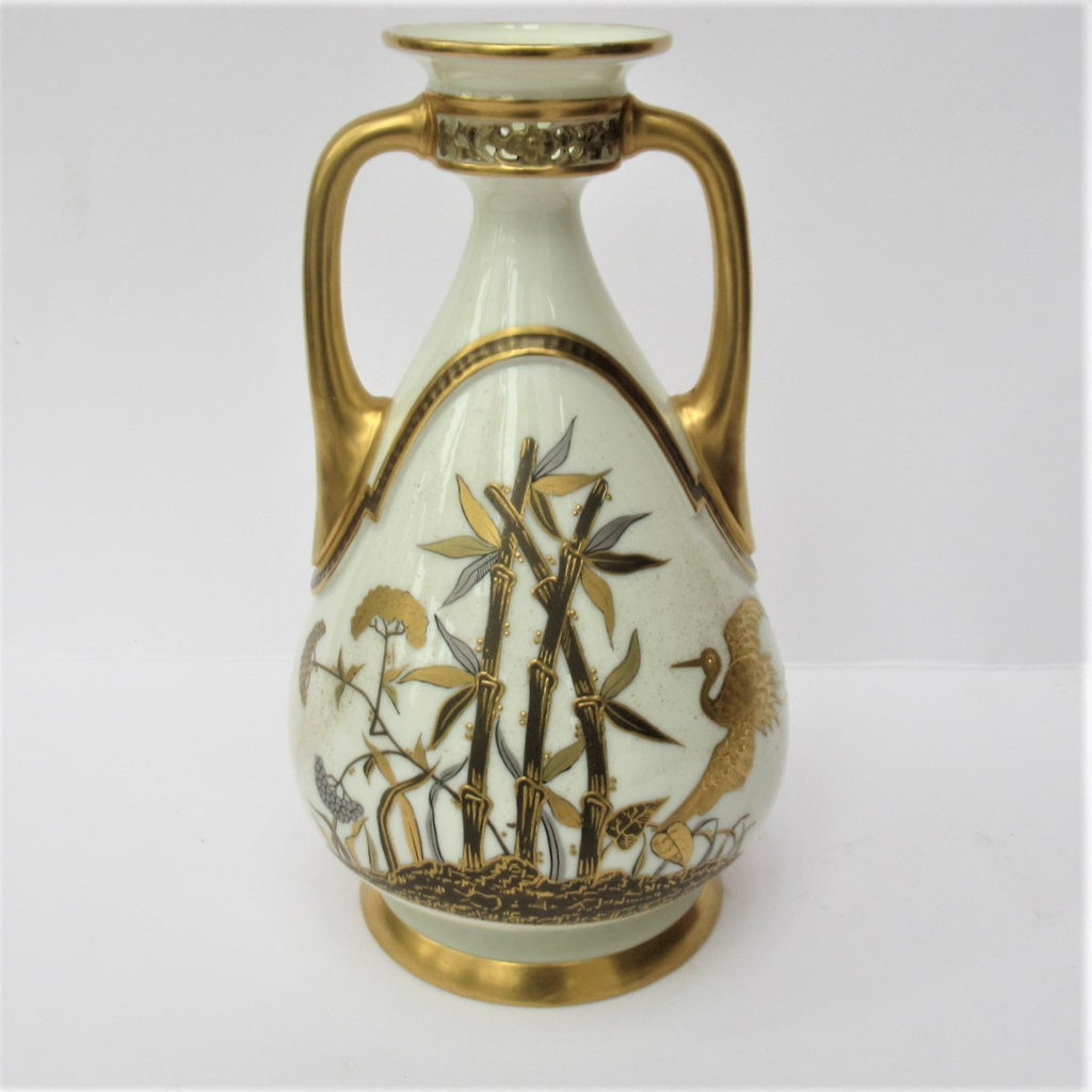Royal Worcester Aesthetic Period porcelain and gilt vase 1881 in Japanese style