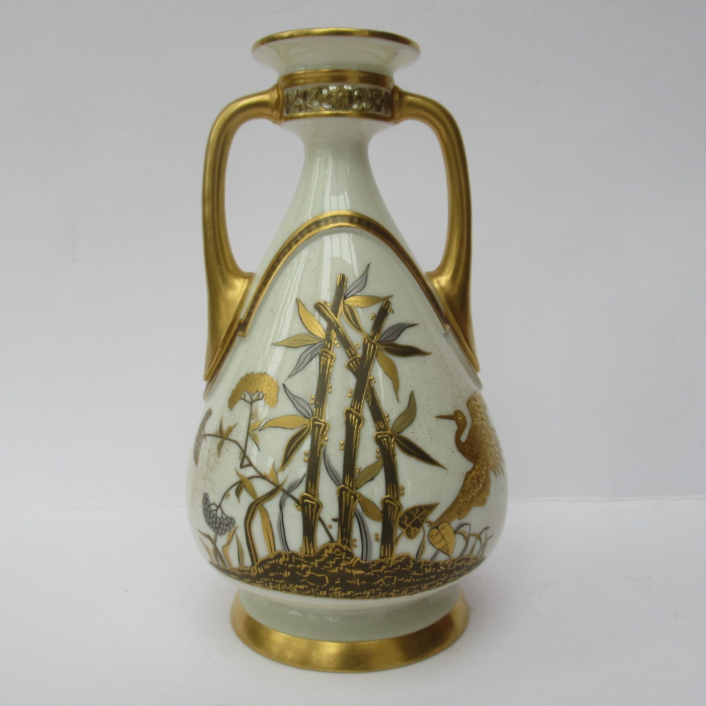 Royal Worcester Aesthetic Period porcelain and gilt vase 1881 in Japanese style
